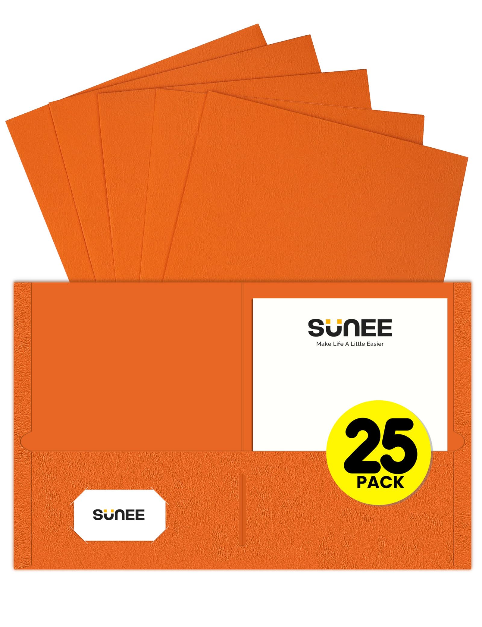 Sunee Folders With Pockets (25 Pack, Orange), 2 Pocket Folders Fit Letter Size Paper, Paper File Folder For School Office Home B