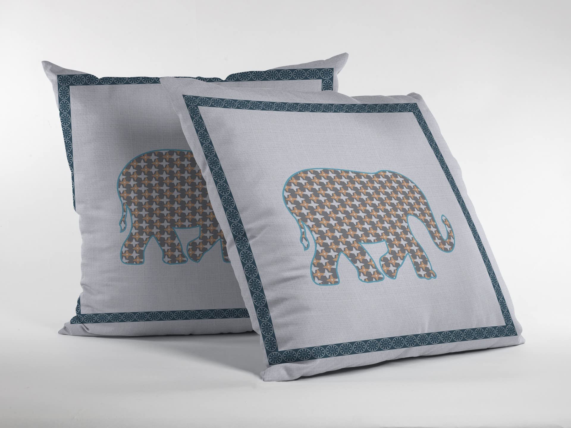 HomeRoots Muted Gold On White Broadcloth 18â€ Gold White Elephant Indoor Outdoor Zippered Throw Pillow