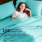 Shilucheng 100% Cotton Sheets Set - 600 Thread Count,Luxury Egyptian Cotton Bed Sheets,5-Star Hotel Quality Sheets, Breathable & Cooling, 16 Inch Deep Pocket - 4 Piece (Seafoam, California King)