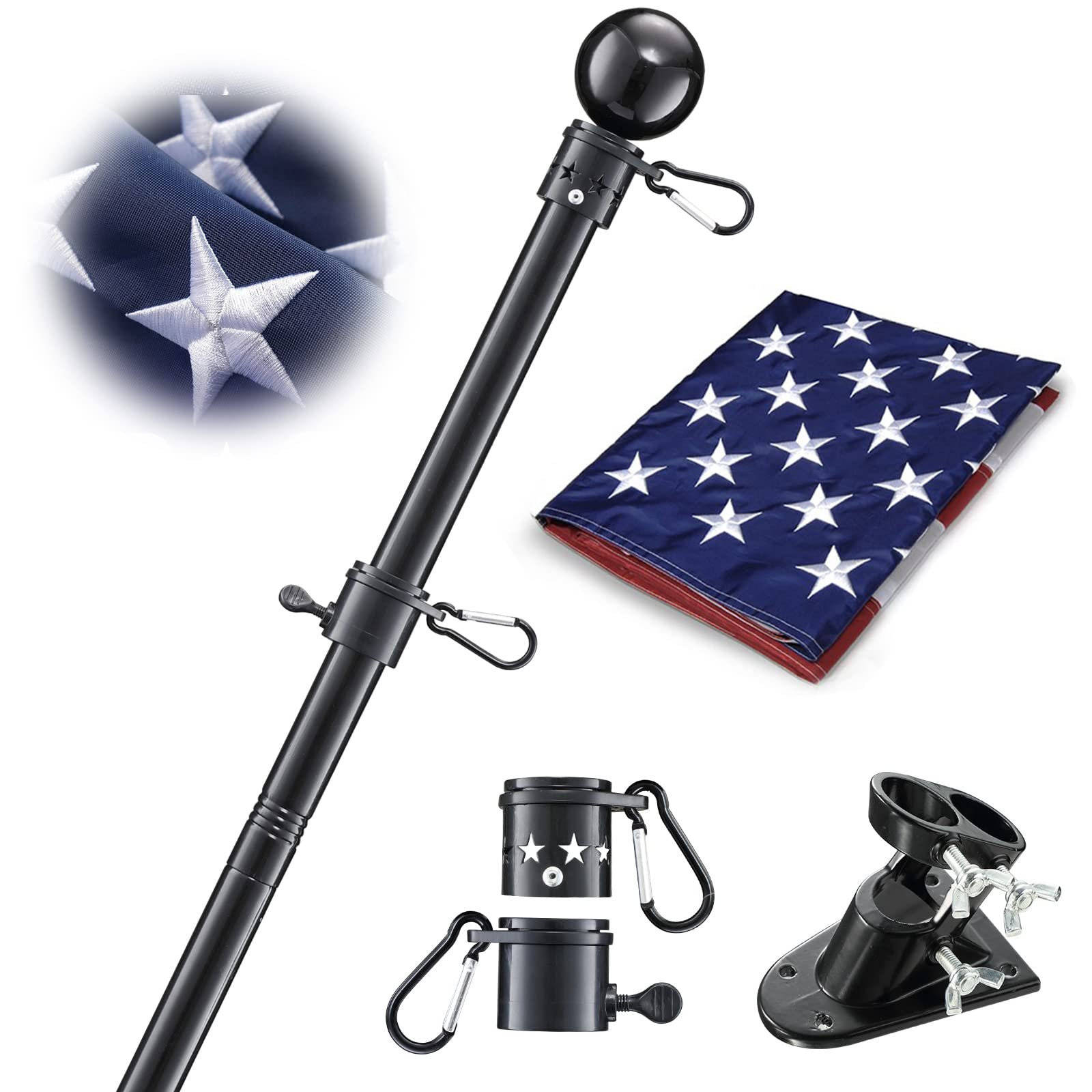 House Flag Pole With American Flag - Flagpoles Residential Kit With 6Ft Tangle Free Metal Flag Pole,3X5 Embroidered Us Flag,Hold