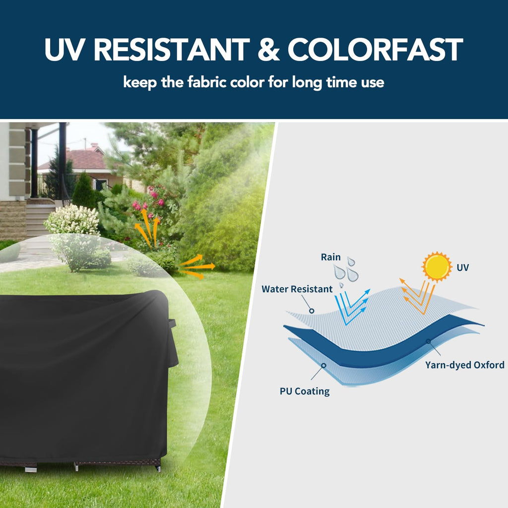 Easy-Going Rectangle Patio Furniture Cover Waterproof Outdoor Dining Table And Chair Cover Anti-Uv Outside Sectional Sofa Set Covers (110'L X 84'W X 28'H, Black)