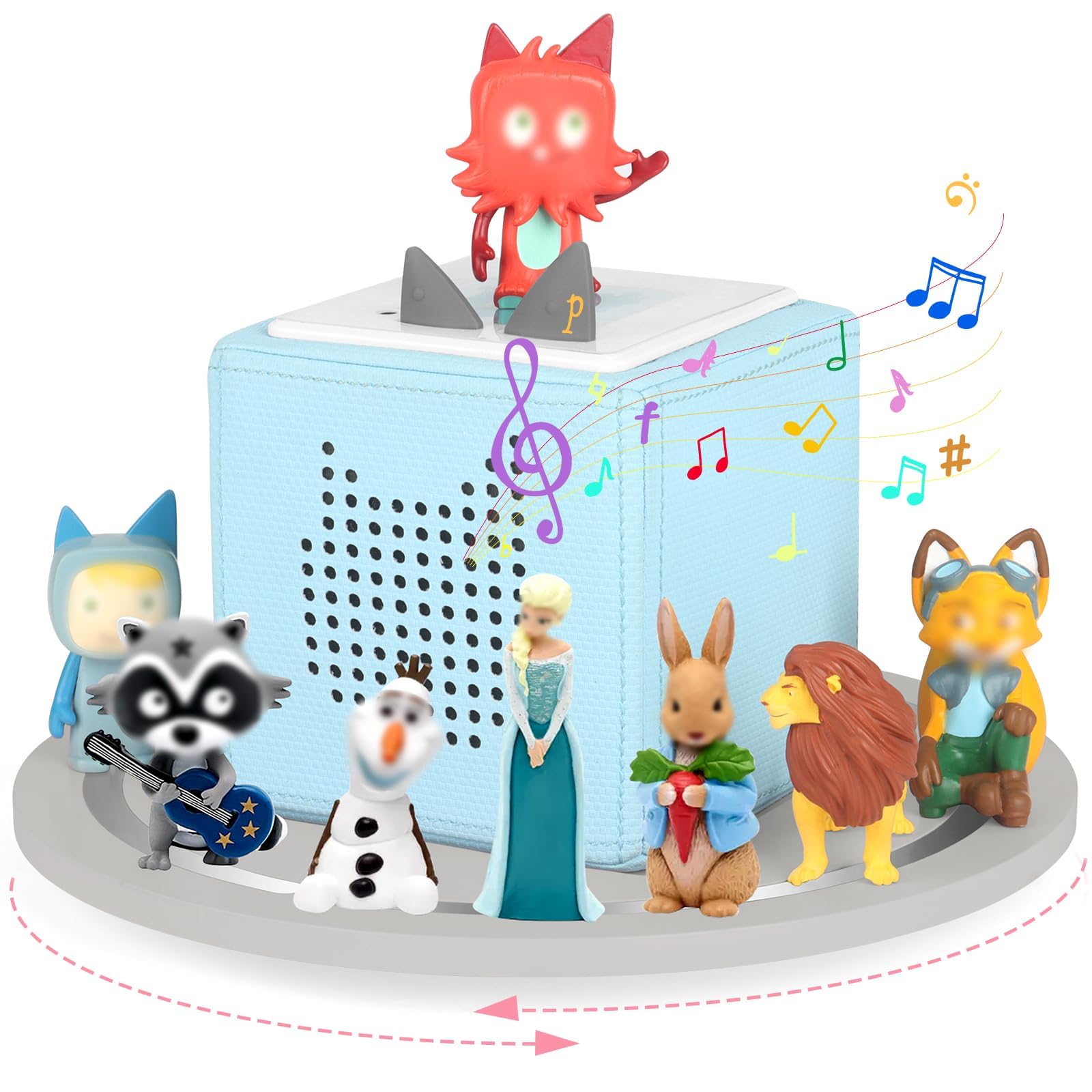 RZYLKA 360 Round Turntable for Tonies Box 1/2 Organizer Storage Shelf, Magnetic Stand Holder for Toniebox Player Tonies Figures,