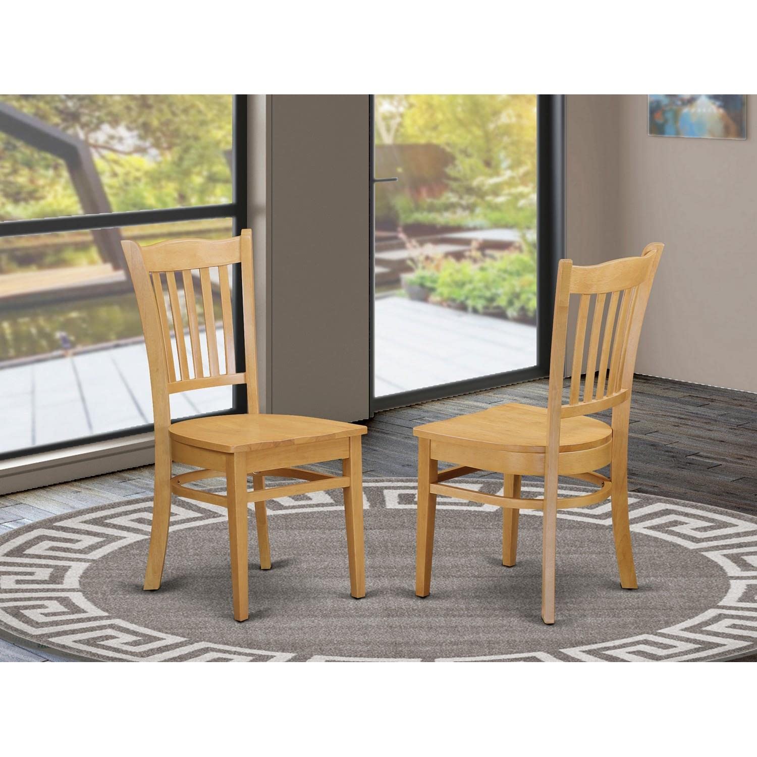 East West Furniture GRC-OAK-W Groton Kitchen Dining Chairs - Slat Back Wooden Seat Chairs, Set of 2, Oak
