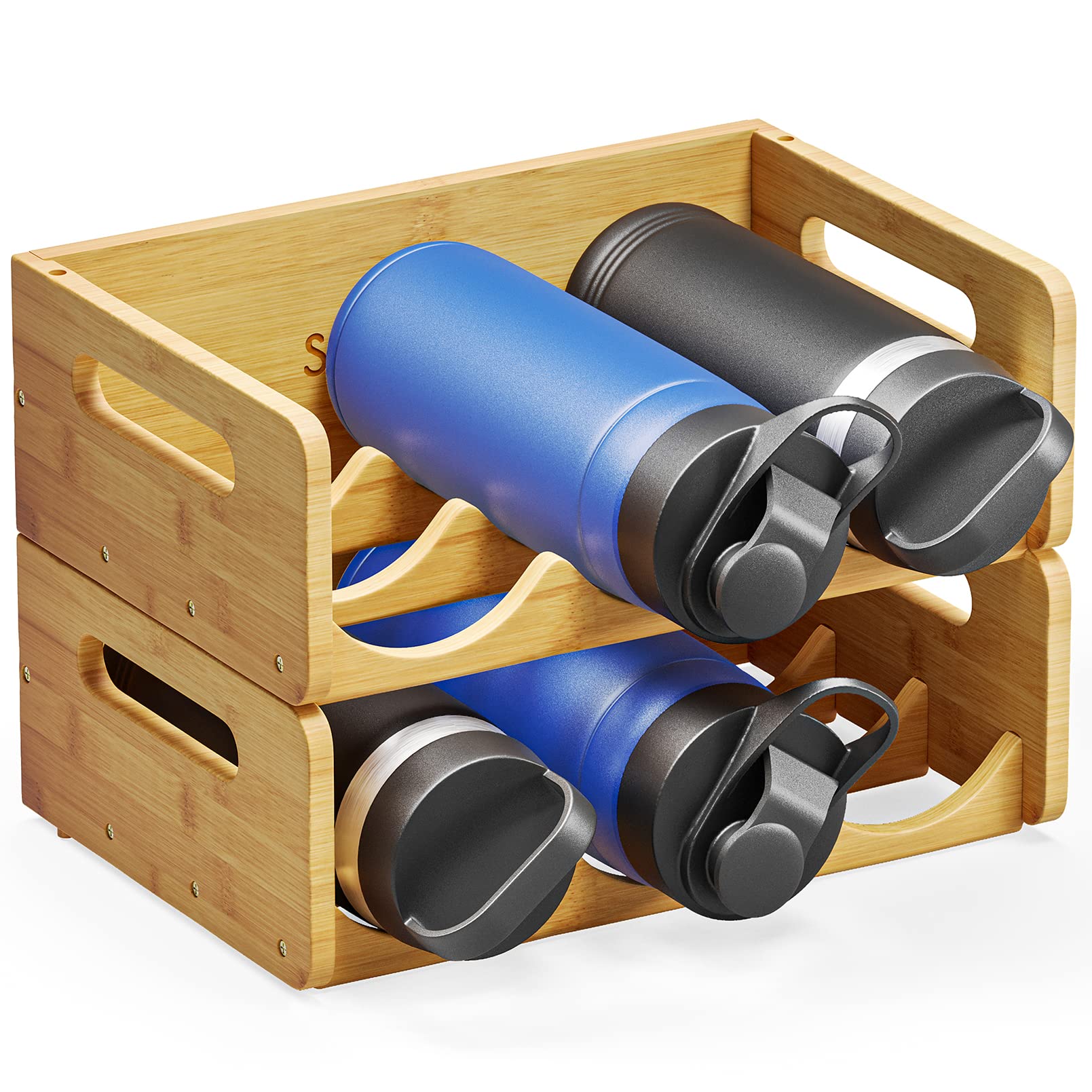 SpaceAid Bamboo Water Bottle Organizer with Labels for Kitchen and Pantry, Storage Rack for Cabinets, Home Cup and Wine Bottle H