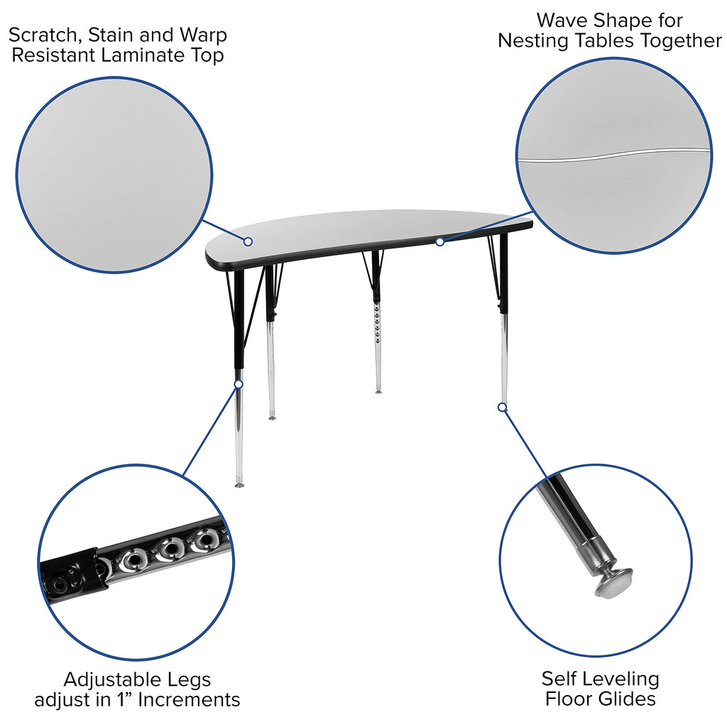Flash Furniture 2 Piece 47.5" Circle Wave Collaborative Grey Thermal Laminate Activity Table Set - Standard Height Adjustable Legs