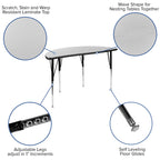 Flash Furniture 2 Piece 47.5" Circle Wave Collaborative Grey Thermal Laminate Activity Table Set - Standard Height Adjustable Legs