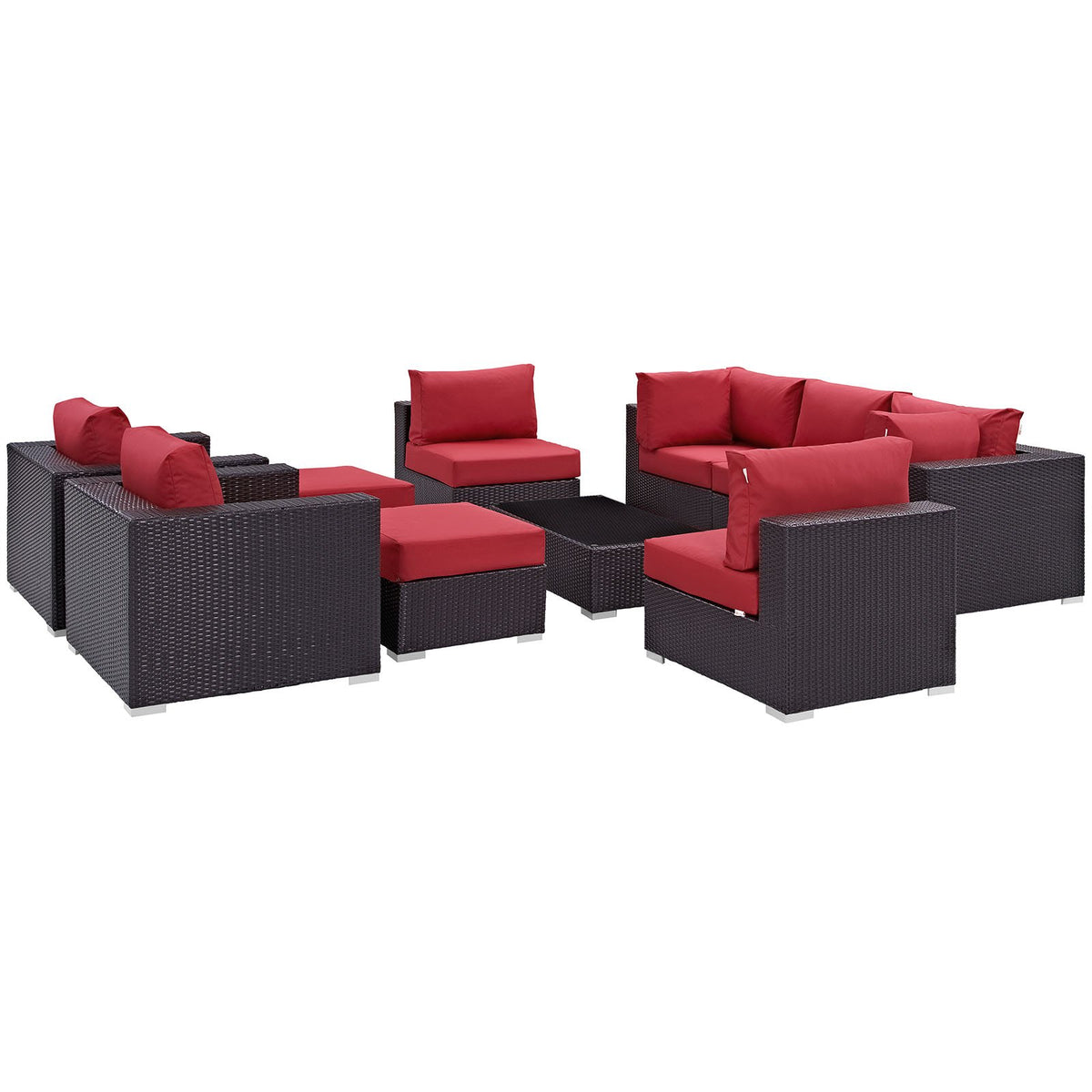 Modway Convene Collection 10-Piece Outdoor Patio Sectional Set In Espresso Red