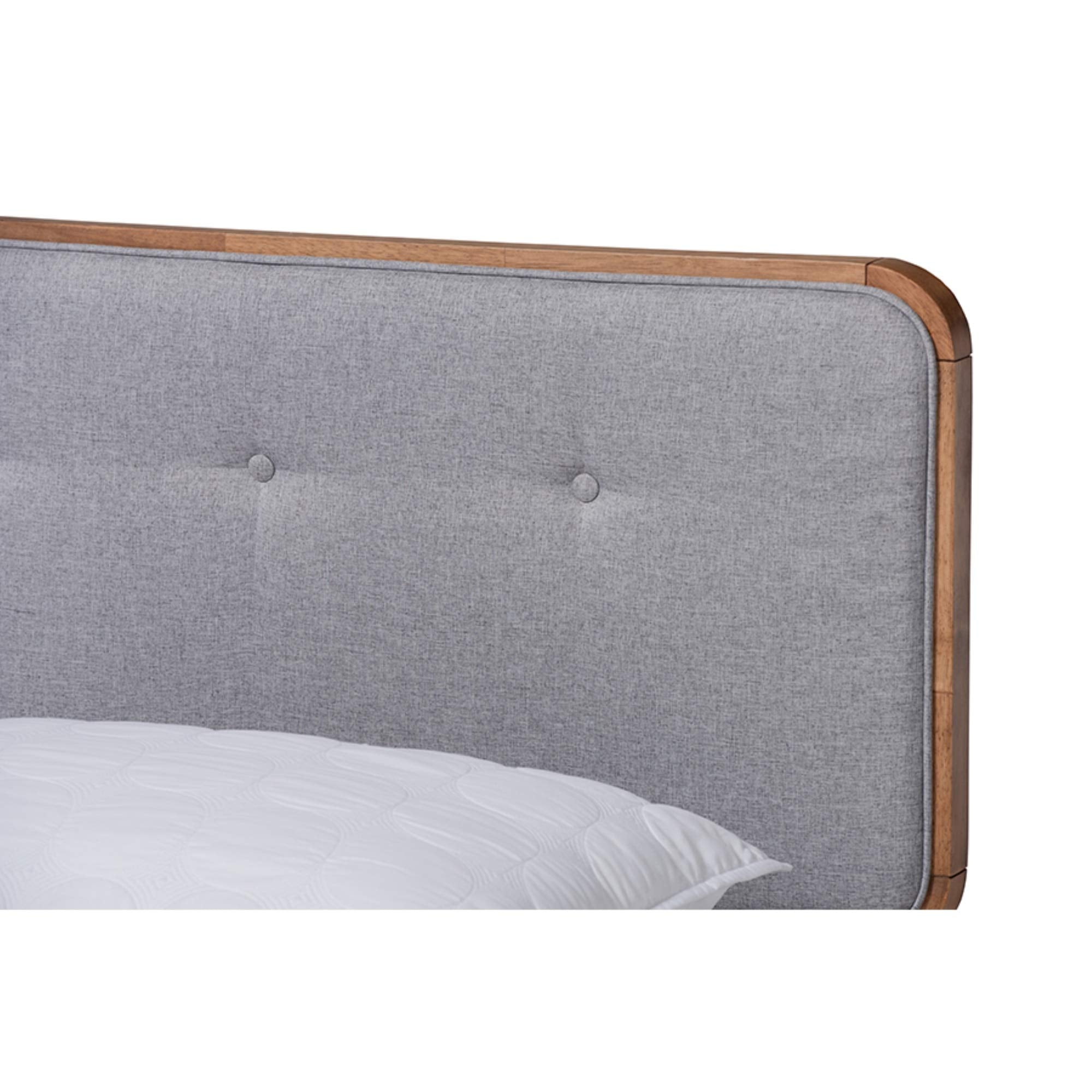 Baxton Studio Sofia Mid-Century Modern Light Grey Fabric Upholstered and Ash Walnut Finished Wood King Size Platform Bed