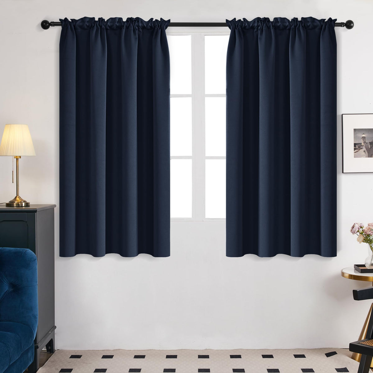 Deconovo Soild Rod Pocket Blackout Curtains, Navy Blue, 42W X 63L