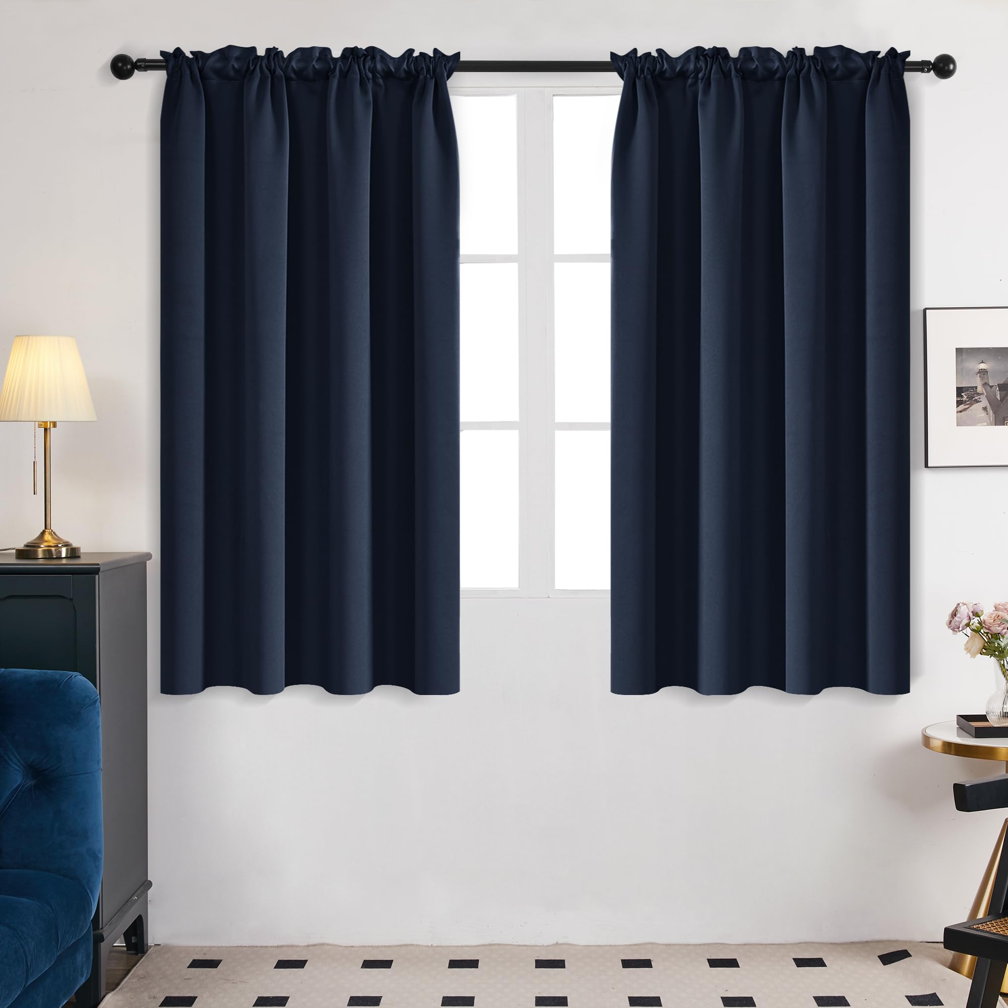 Deconovo Blackout Curtains For Bedroom–Thermal Insulated, Noise-Reducing, Energy-Efficient Drapes For Privacy & Soundproofing–Ideal For Parents, Seniors–42W X 45L Inch, Black, 2 Panels