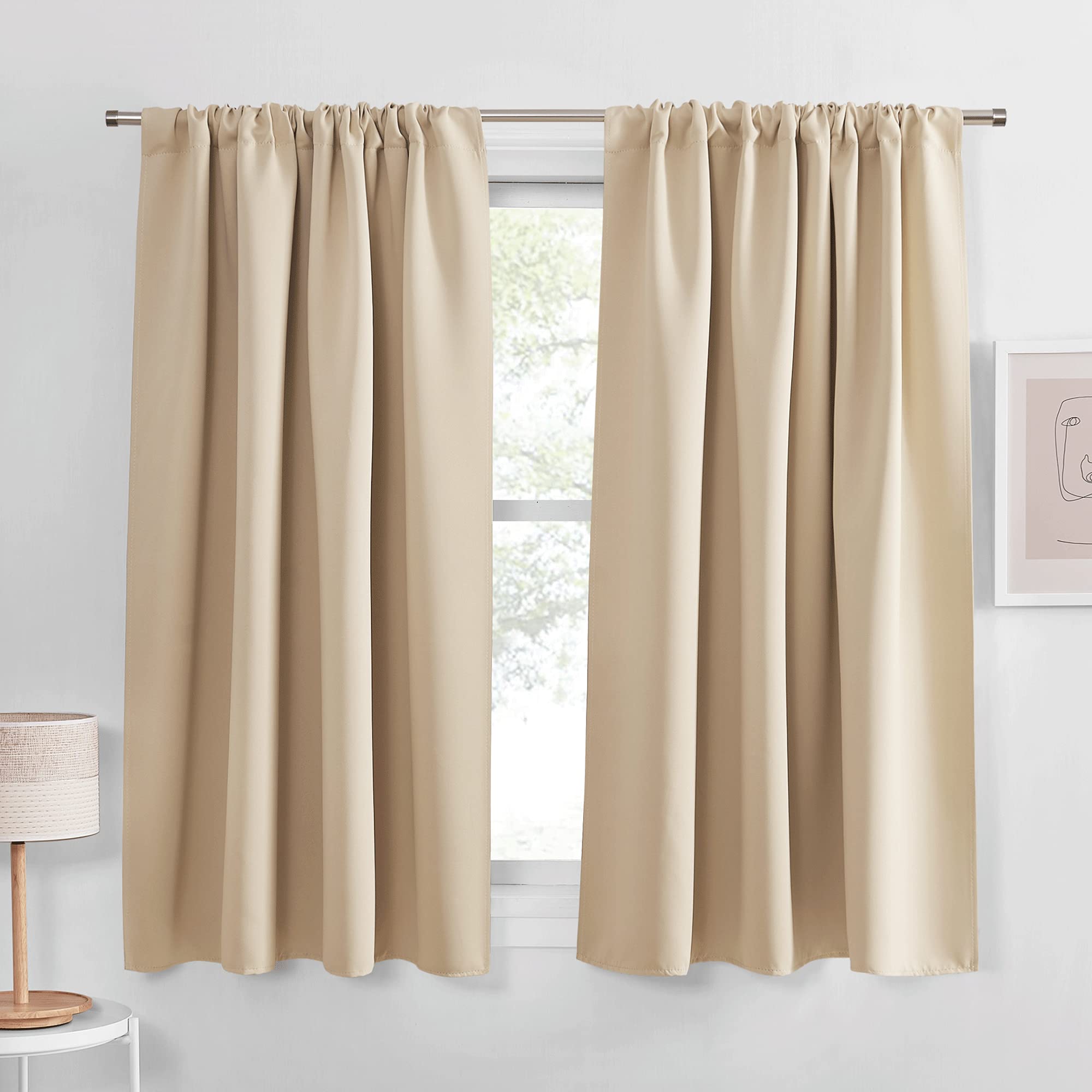 PONY DANCE Lilac Curtains Drapes - 42 x 45 inches Long Lilac Blackout Panels Home Fashion Solid Rod Pocket Curtain Blinds for Ro