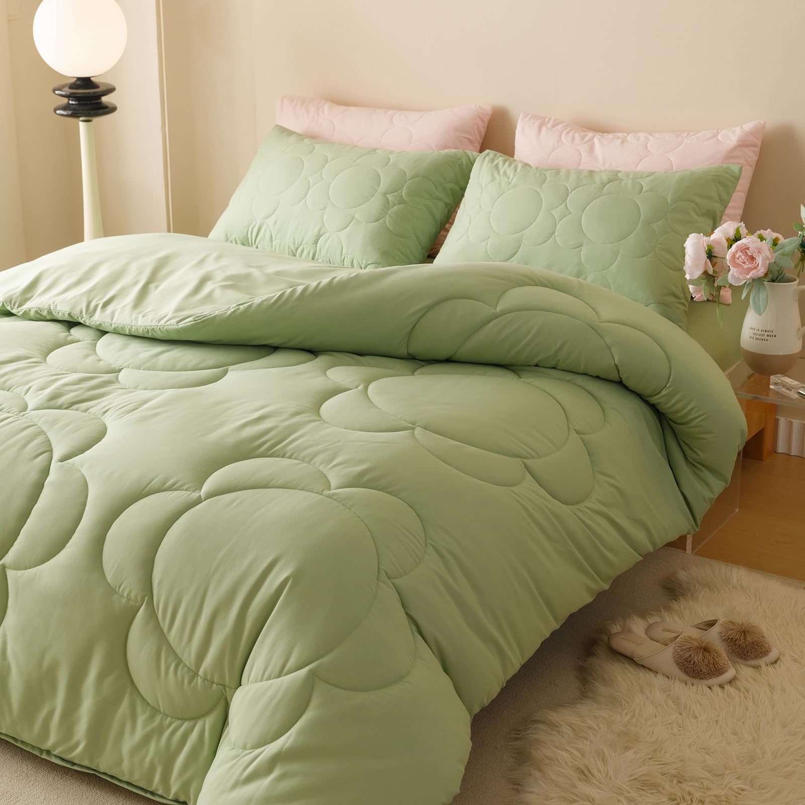 Luxlovery Sage Green Comforter Set Full Light Sage Green Quilts Blush Sage Green Bedding Comforter Set Solid Plain Color Soft Br