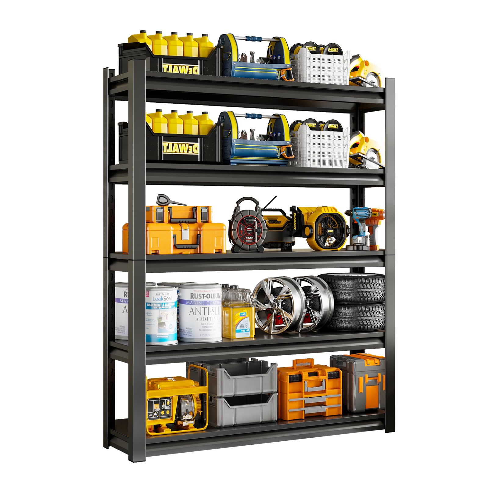 72  H Garage Shelving Unit, Garage Storage Shelves 2500LBS Heavy Duty Shelving, Adjustable 5 Tier Metal Shelving Utility Shelf, 