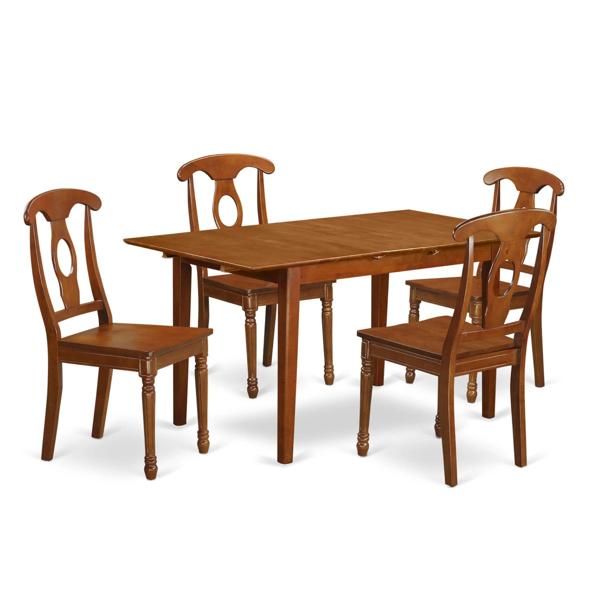 East West Furniture PSNA5-SBR-W 5 Piece Dining Room Furniture Set Includes a Rectangle Kitchen Table with Butterfly Leaf and 4 Dining Chairs, 32x60 Inch, Saddle Brown