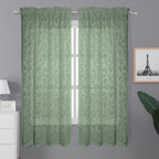 Lecloud Leia Sage Green Sheer Curtains 63 Inch Length 2 Panels, Light Filtering Bedroom Living Room Kitchen Curtain For Small Wi