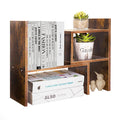 Brown-Brown Desk Shelf Organizer Adjustable Wood Desktop Bookshelf Organizer Home Office Desktop Shelves Organizer Display Shelf