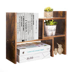 Brown-Brown Desk Shelf Organizer Adjustable Wood Desktop Bookshelf Organizer Home Office Desktop Shelves Organizer Display Shelf