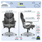 Serta Bryce Executive Office Chair, Ergonomic Computer Deskchair With Patented Air Lumbar Technology, Comfortable Layered Body Pillows For Cushioning, Sertaquality Foam, Bonded Leather, Gray