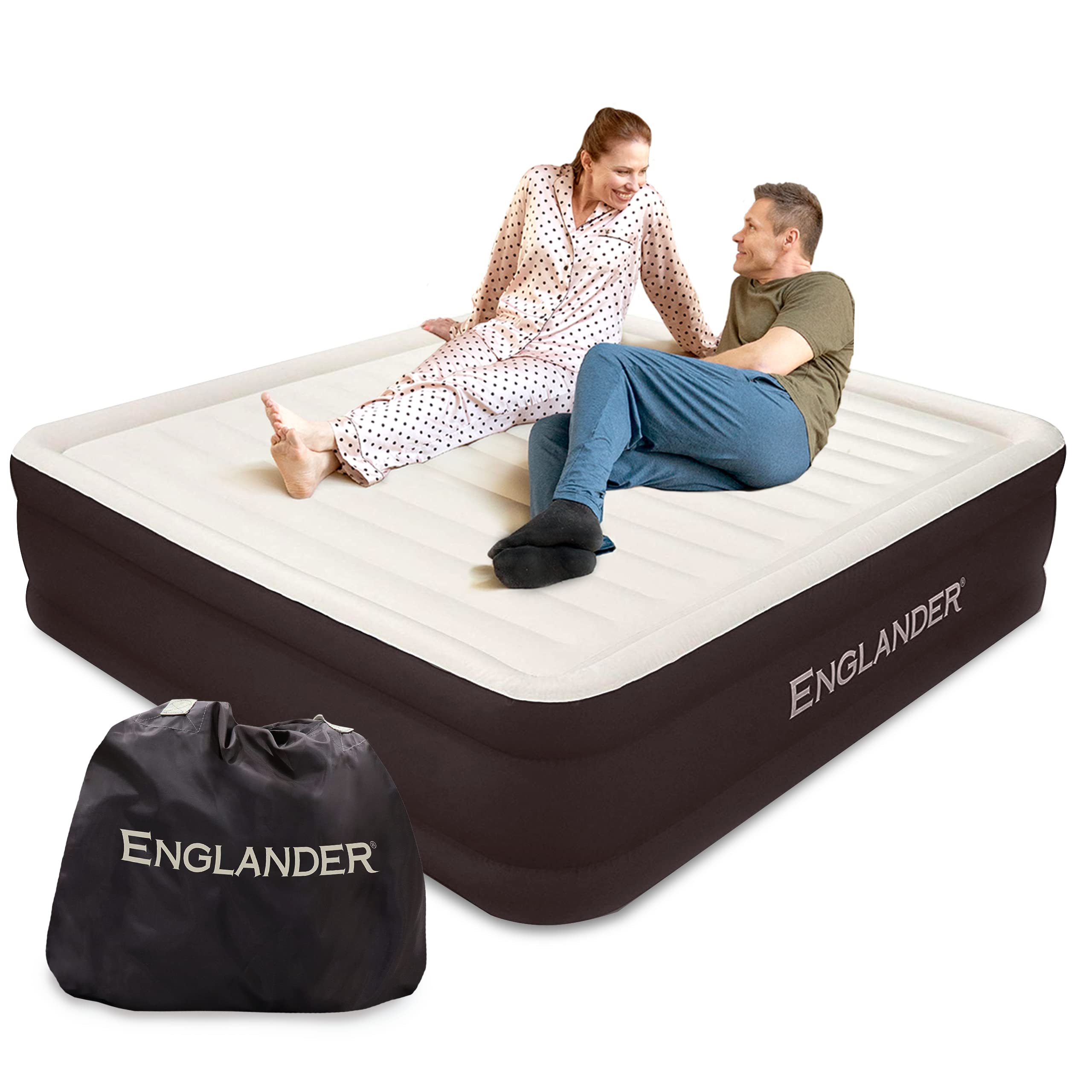 Englander Twin Air Mattress - Double High, 300 Lb Capacity Luxury Camping Mattress With Built-In Pump, Microfiber, Waterproof