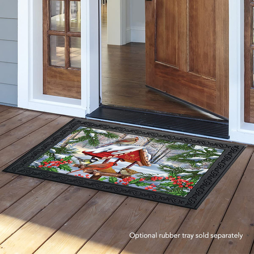 Briarwood Lane Gathered Together Winter Doormat Cardinals Birdfeeder Indoor Outdoor 30' X 18'