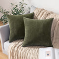 Miulee Pack Of 2 Corduroy Pillow Covers Soft Soild Striped Throw Pillow Covers Set Decorative Square Cushion Cases Pillowcases For Spring Sofa Bedroom Couch 18 X 18 Inch Olive Green