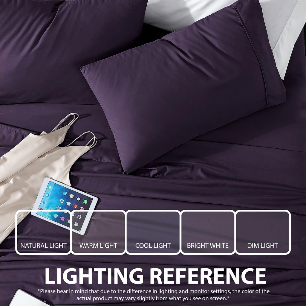 Cathay Home Essentials Ultra Soft Hypoallergenic Wrinkle Resistant Double Brushed Microfiber Bedding Sheet Set, Eggplant, Full