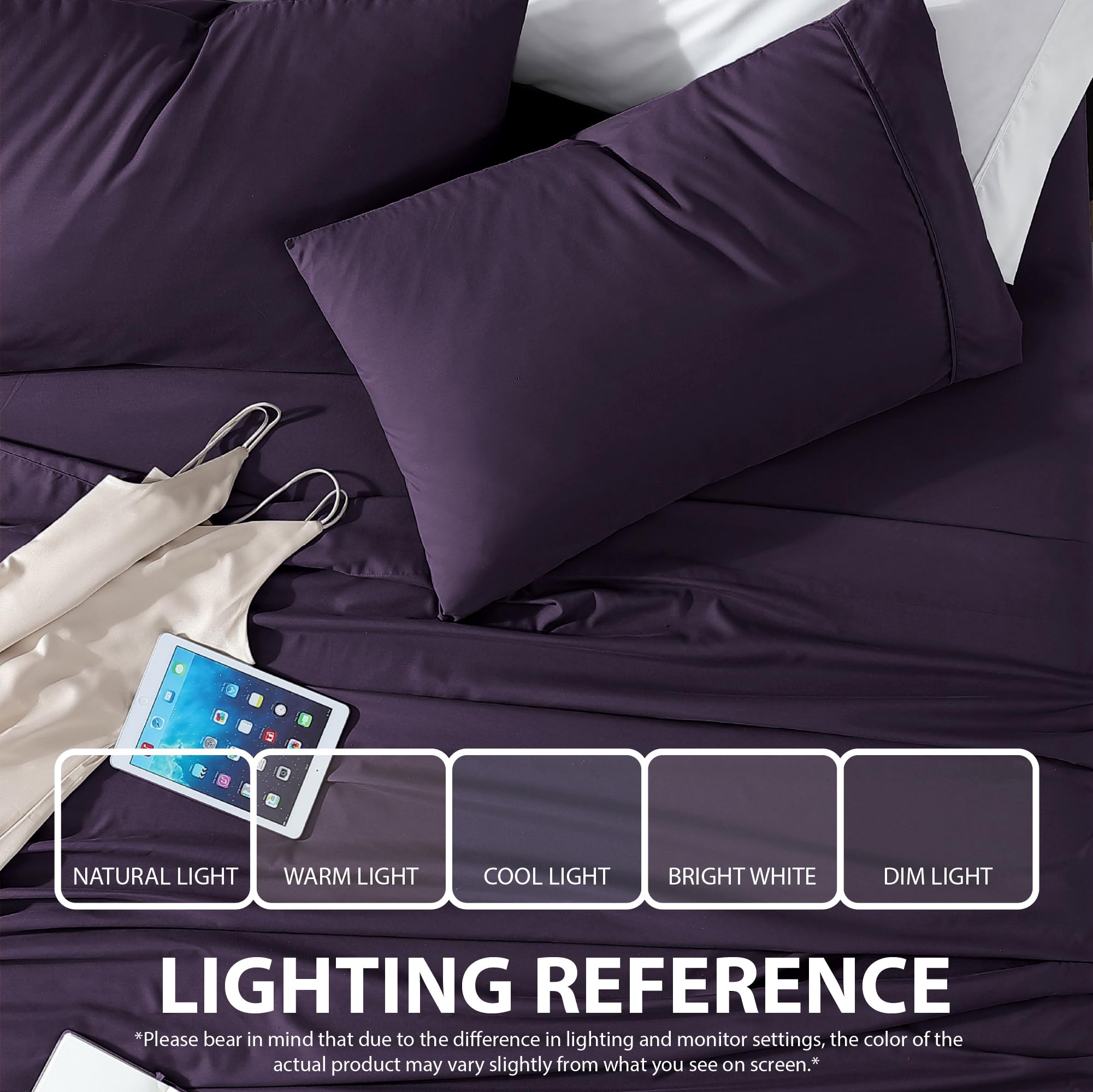 Cathay Home Essentials Ultra Soft Hypoallergenic Wrinkle Resistant Double Brushed Microfiber Bedding Sheet Set, Eggplant, California King