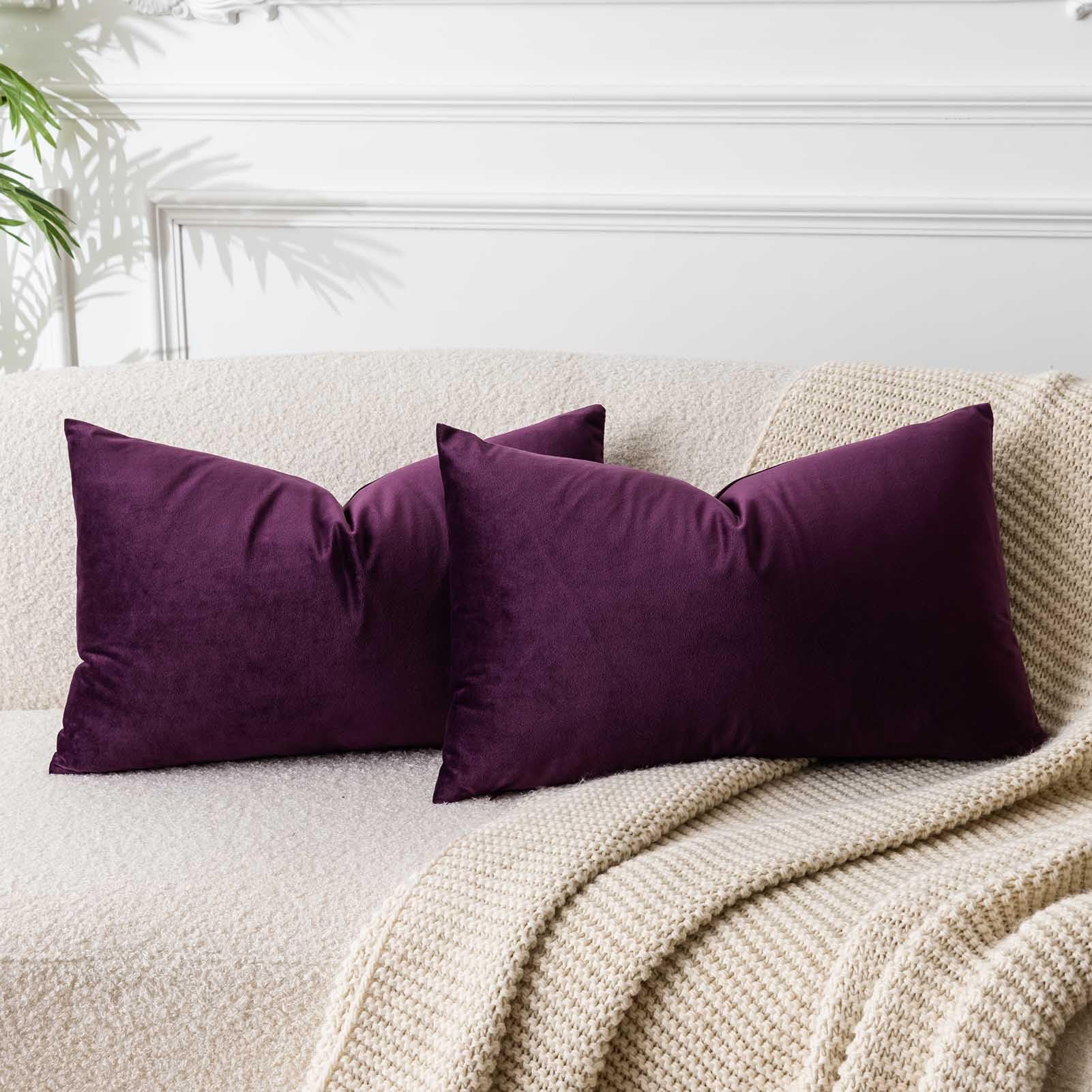 Juspurbet Eggplant Purple Lumbar Velvet Throw Pillow Covers 14X24 Inch Set Of 2 For Living Room Couch Sofa Bedroom Decorative Re