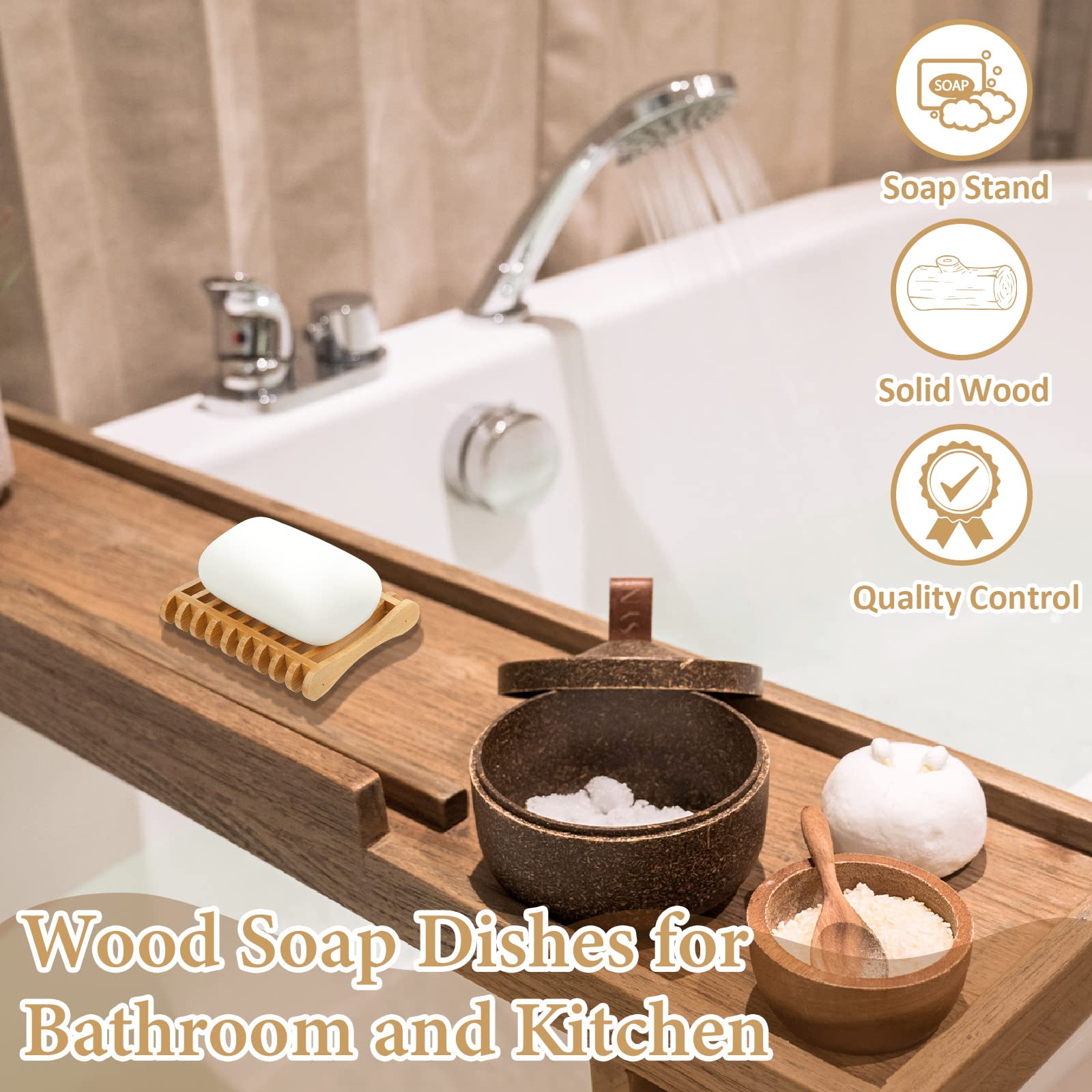 3 Pieces Bamboo Soap Dishes Self Draining Wooden Soap Dishes Wood Bar Soap Holder For Soap Sponge Dryer Bathroom Toilet Shower K