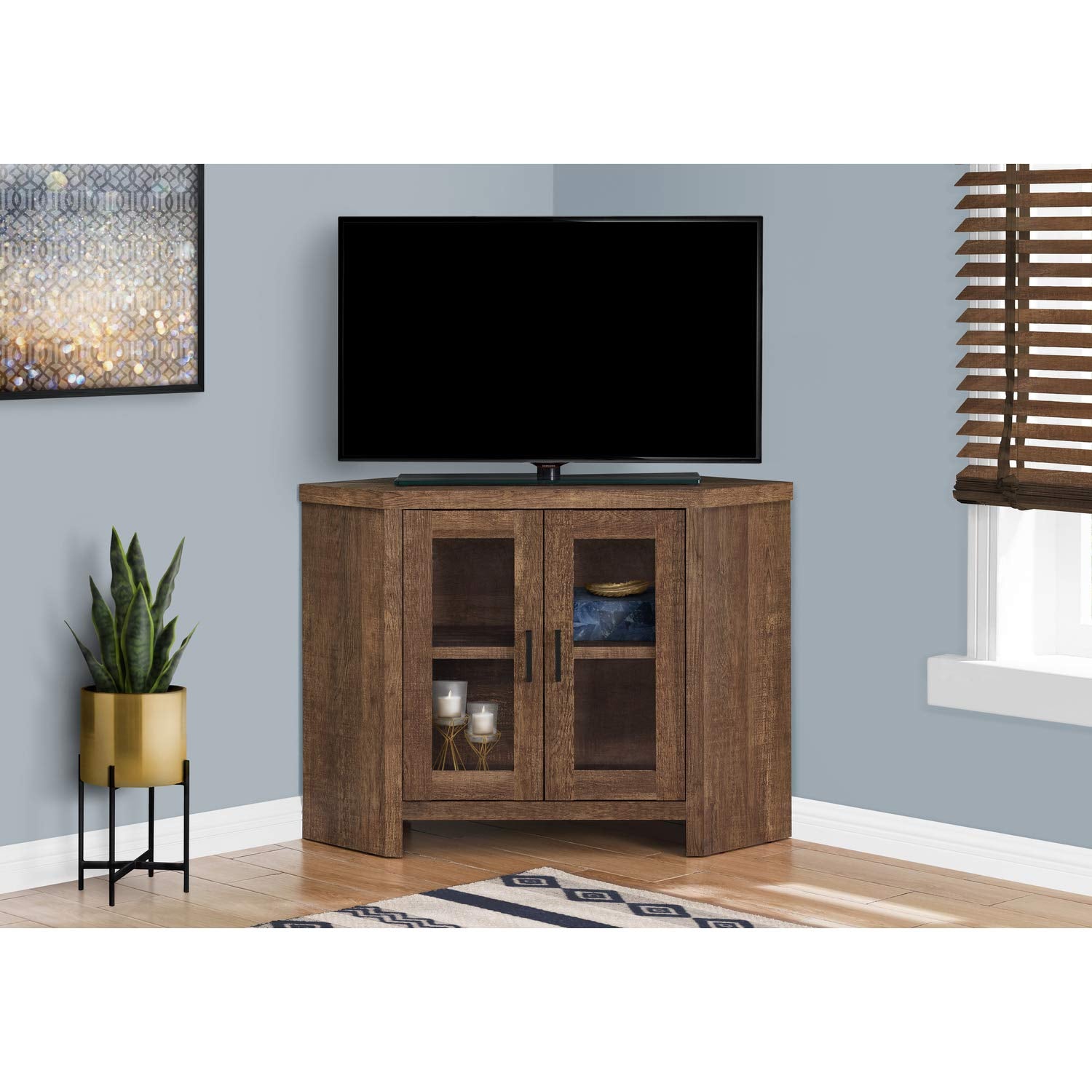 Monarch Specialties STAND-42 L/BROWN RECLAIMED WOOD-LOOK CORNER Tv Stand