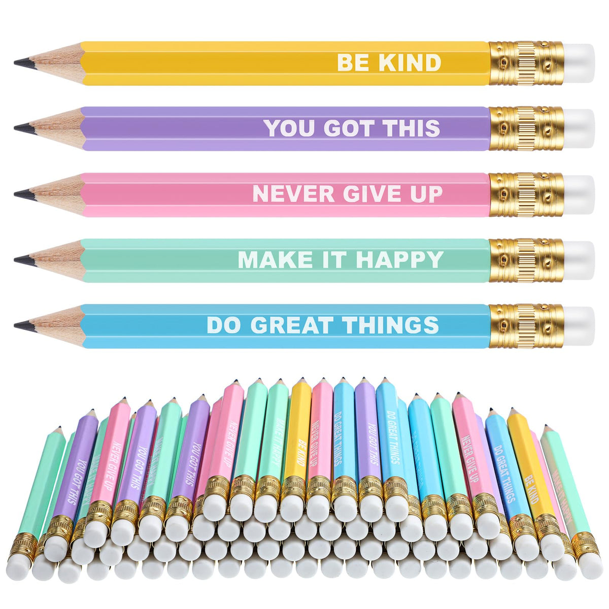 Jetec 50 Pcs Inspirational Golf Pencils Half Pencils With Eraser Motivational Mini Pencils Bulk Back To School Gifts For Boys An
