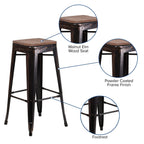 Flash Furniture Lily 30" High Backless Black-Antique Gold Metal Barstool with Square Wood Seat