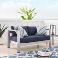 Modway Shore Sunbrella® Fabric Aluminum Outdoor Patio Loveseat In Silver Navy