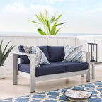Modway Shore Sunbrella® Fabric Aluminum Outdoor Patio Loveseat In Silver Navy