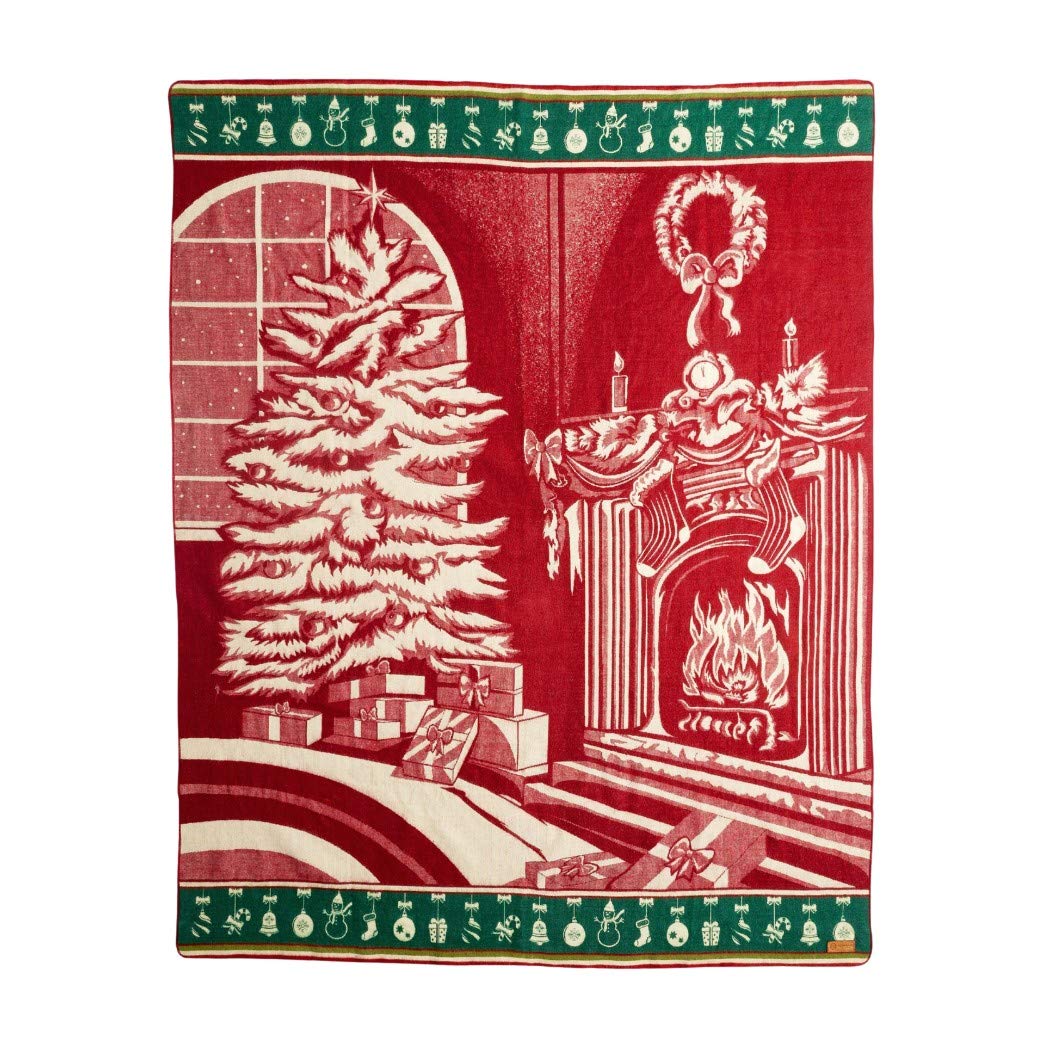 HomeRoots Queen Size Ultra Soft Red Christmas Handmade Woven Blanket