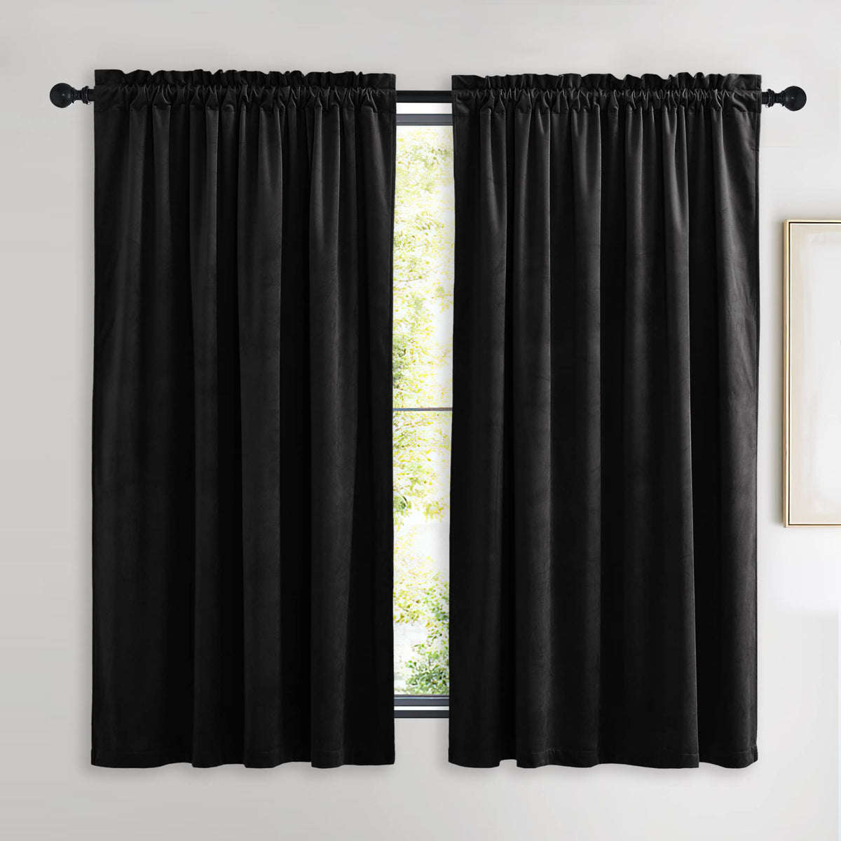 Nicetown Beige Velvet Curtains 63 Inches 2 Panels Set, Thermal Insulated Heavy Matt Rod Pocket Room Darkening Drapes, Privacy Pr