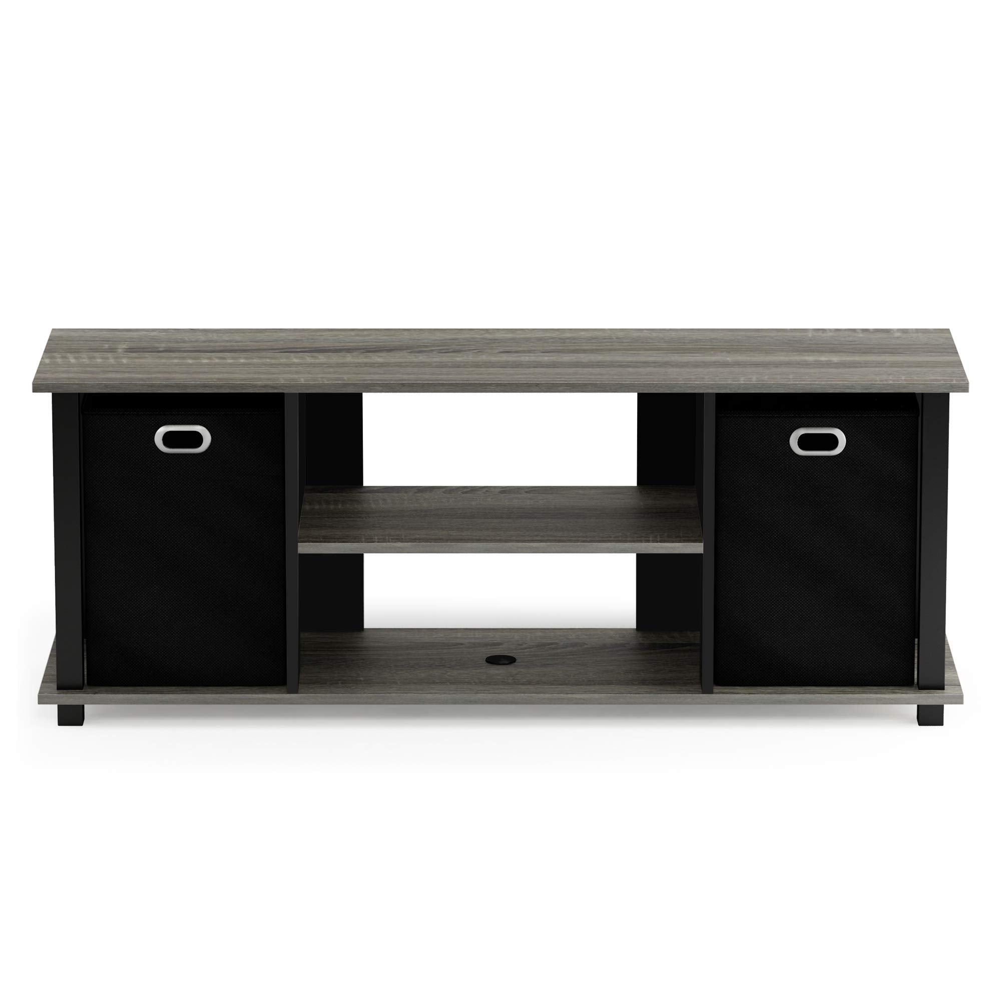 FURINNO Econ Entertainment Center, French Oak Grey/Black/Black
