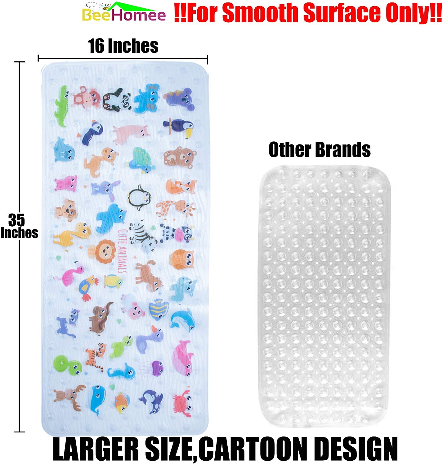 Beehomee Cartoon Non Slip Bathtub Mat For Kids - 34X15 Inch Xl Large Size Anti Slip Shower Mats For For Toddlers Children Baby F