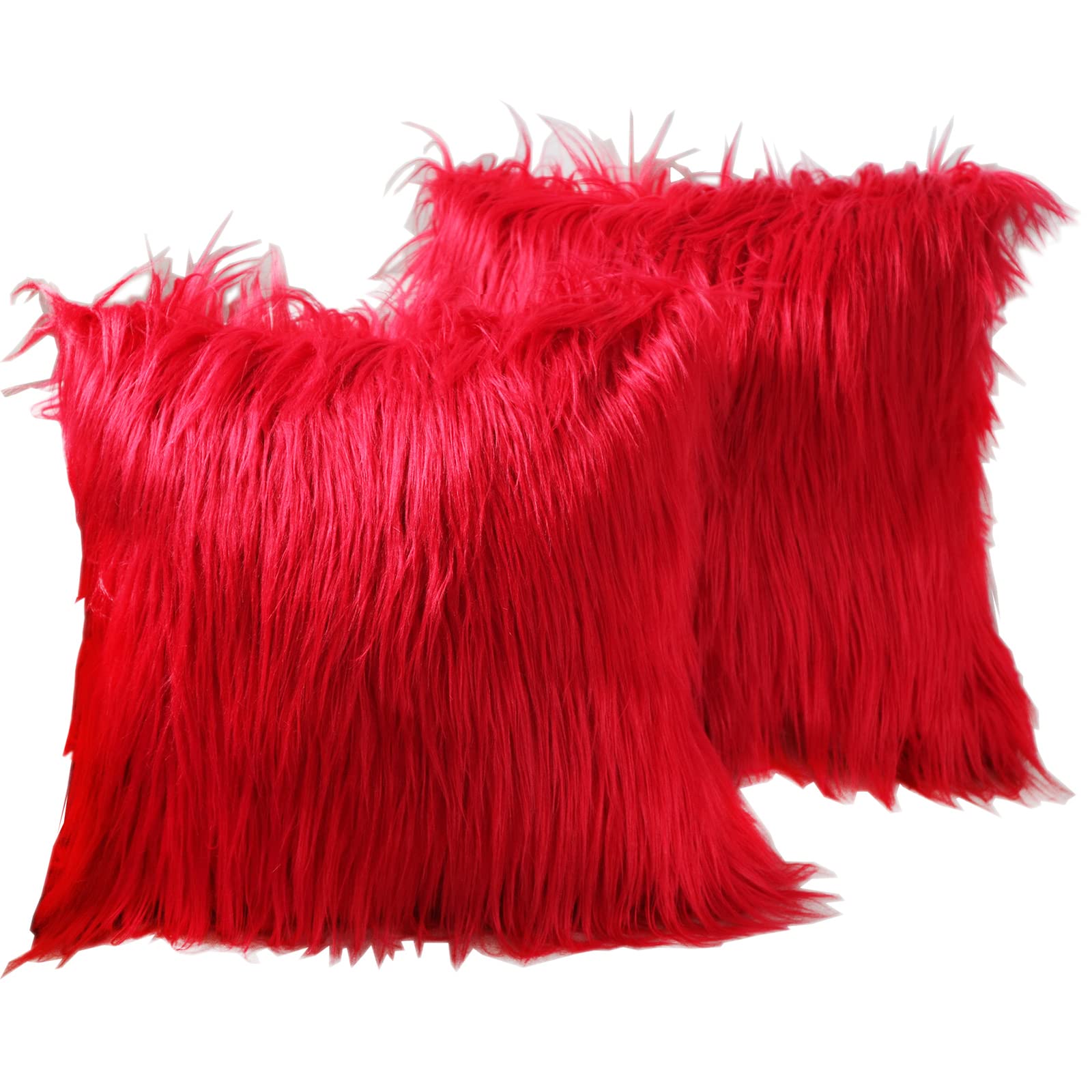 Hodeco Faux Fur Throw Pillow Covers 20X20 Inch Home Decor Luxury Long Fur Mongolian Soft Square Cushion Cover 100% Polyester Flo