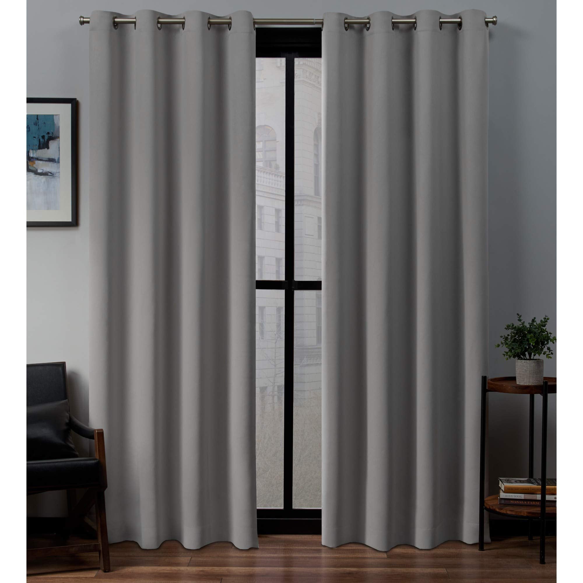Exclusive Home Sateen Twill Woven Room Darkening Blackout Grommet Top Curtain Panel Pair, 52''x84'', Veridian Grey