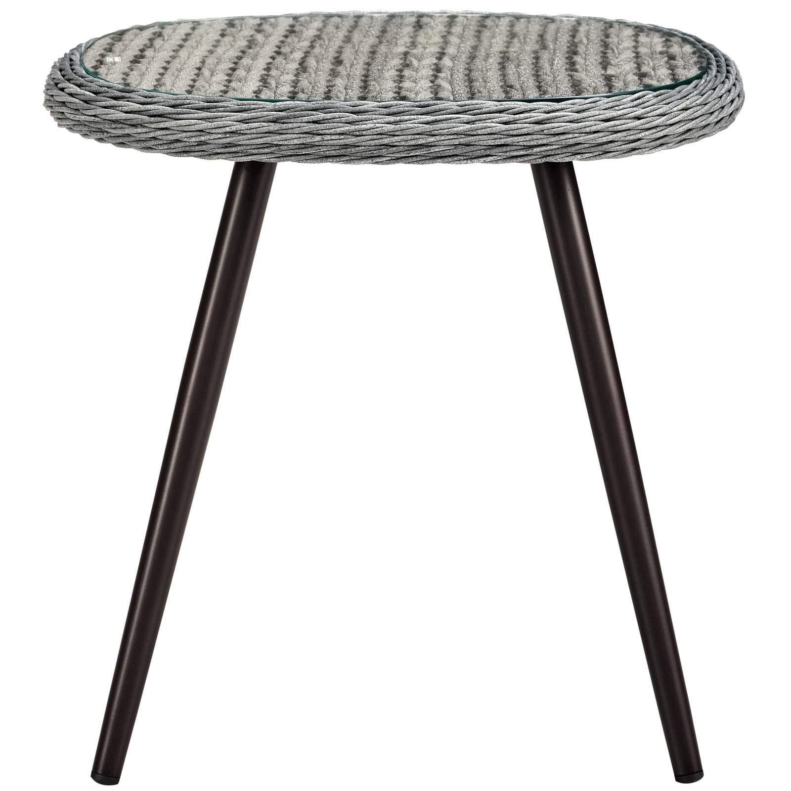 Modway Endeavor Wicker Rattan Aluminum Glass Outdoor Patio Side End Table in Gray
