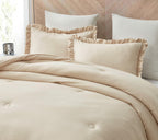 Chezmoi Collection Nora Light Sand Comforter Set Queen Size 3-Piece Lightweight Fluffy Soft Lightweight Bedding Ruffled Edge Tri