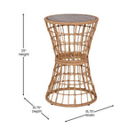 Flash Furniture Natural Finish Rattan Rope Chairs Side Table with Acacia Wood Top-Seat Cushions-All-Weather, 3 Pack, Light Gray