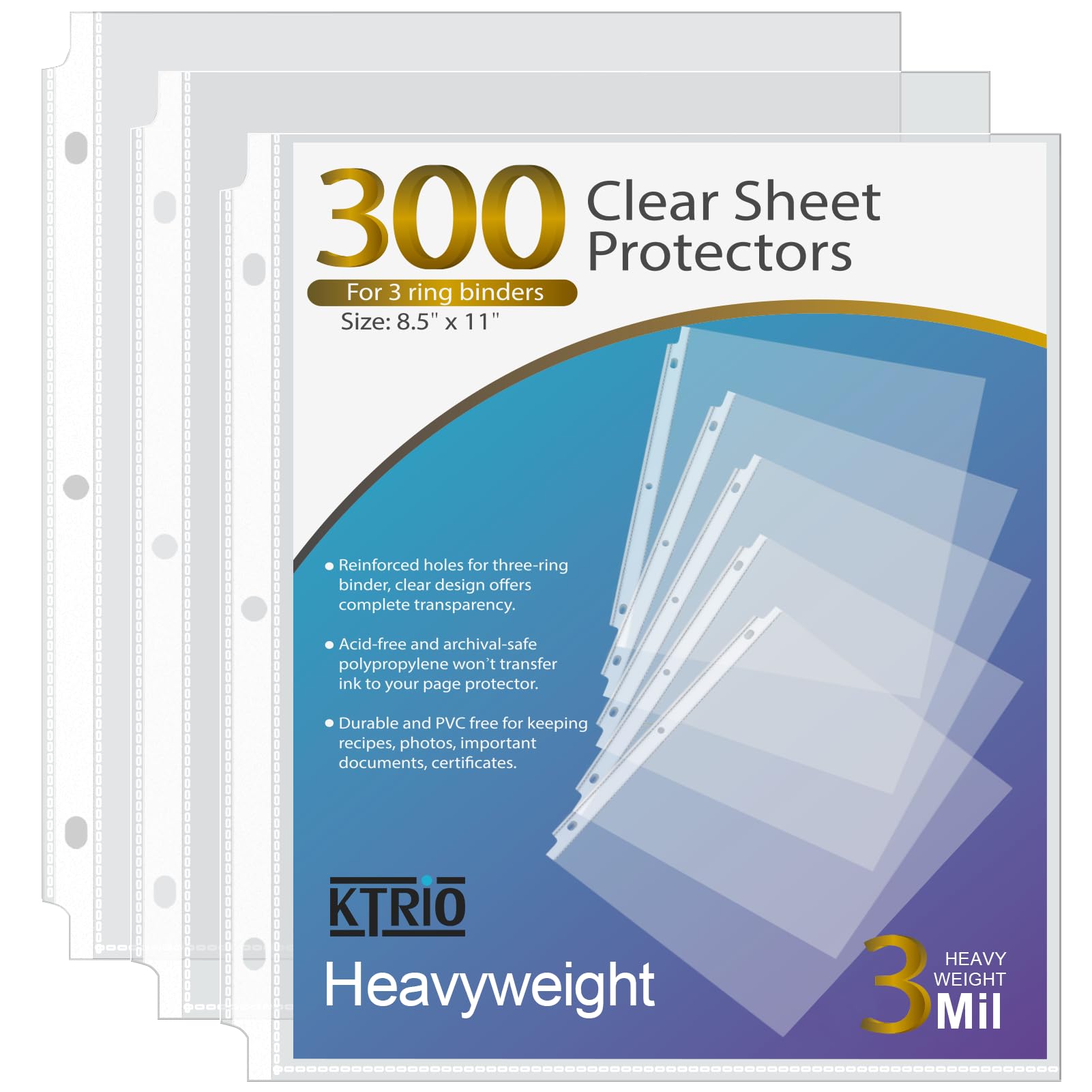 Ktrio Heavyduty Sheet Protectors 8.5 X 11 Inch, Clear Page Protector For 3 Ring Binder, Plastic Sleeves For Binders, Top Loading