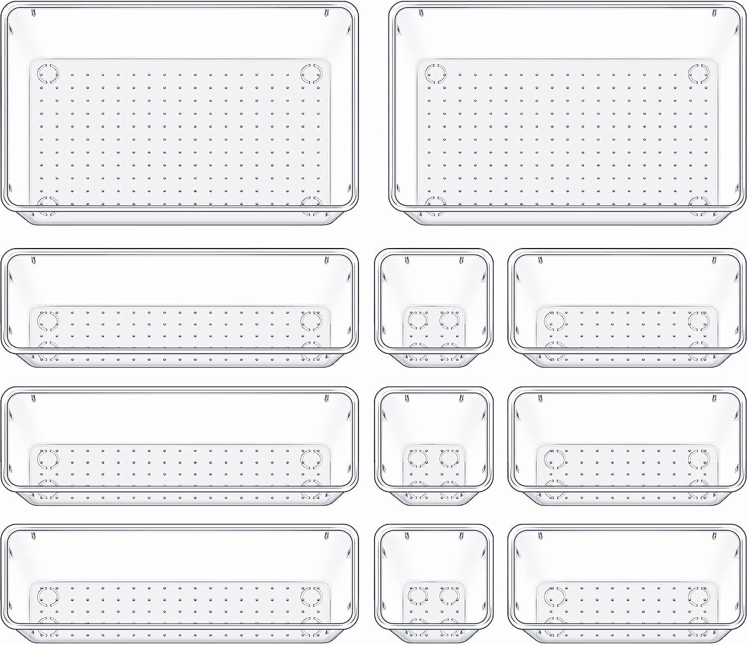 Xpandio Clear Plastic Drawer Organizers Set, 4Size Versatile Bathroom And Vanity Drawer Organizer Trays, Storage Bins For Makeu