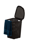 Plastic Corner Laundry Hamper with Lid, Curved Designed Laundry Basket, Triangle Brown Cloths Hamper Organizer with Cutout Hand
