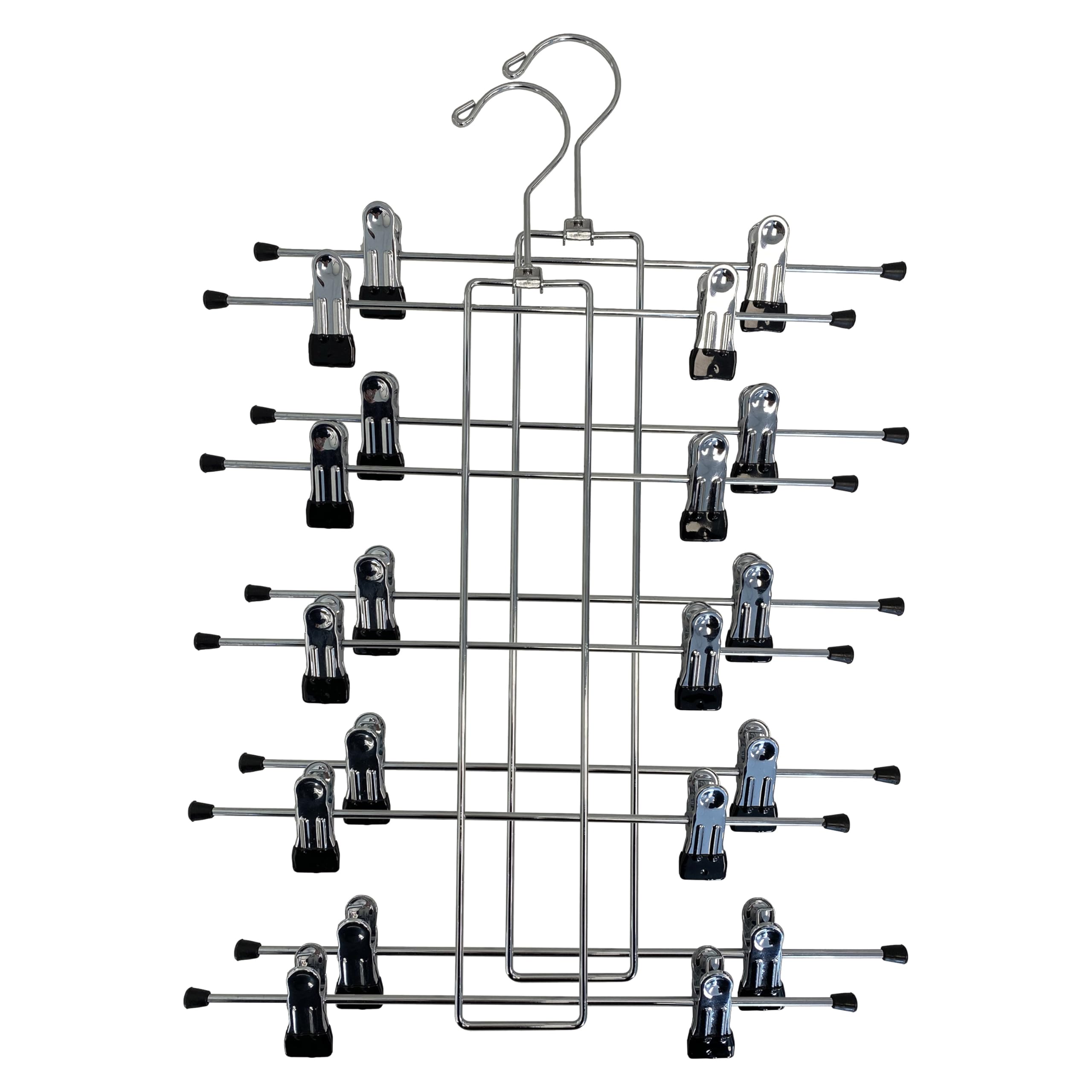 5 Tier Metal Hangers with Clips - Pack of 2 Space-Saving Wire Hangers, Heavy Duty Stainless Steel Clothes Hangers for Pants, Ski