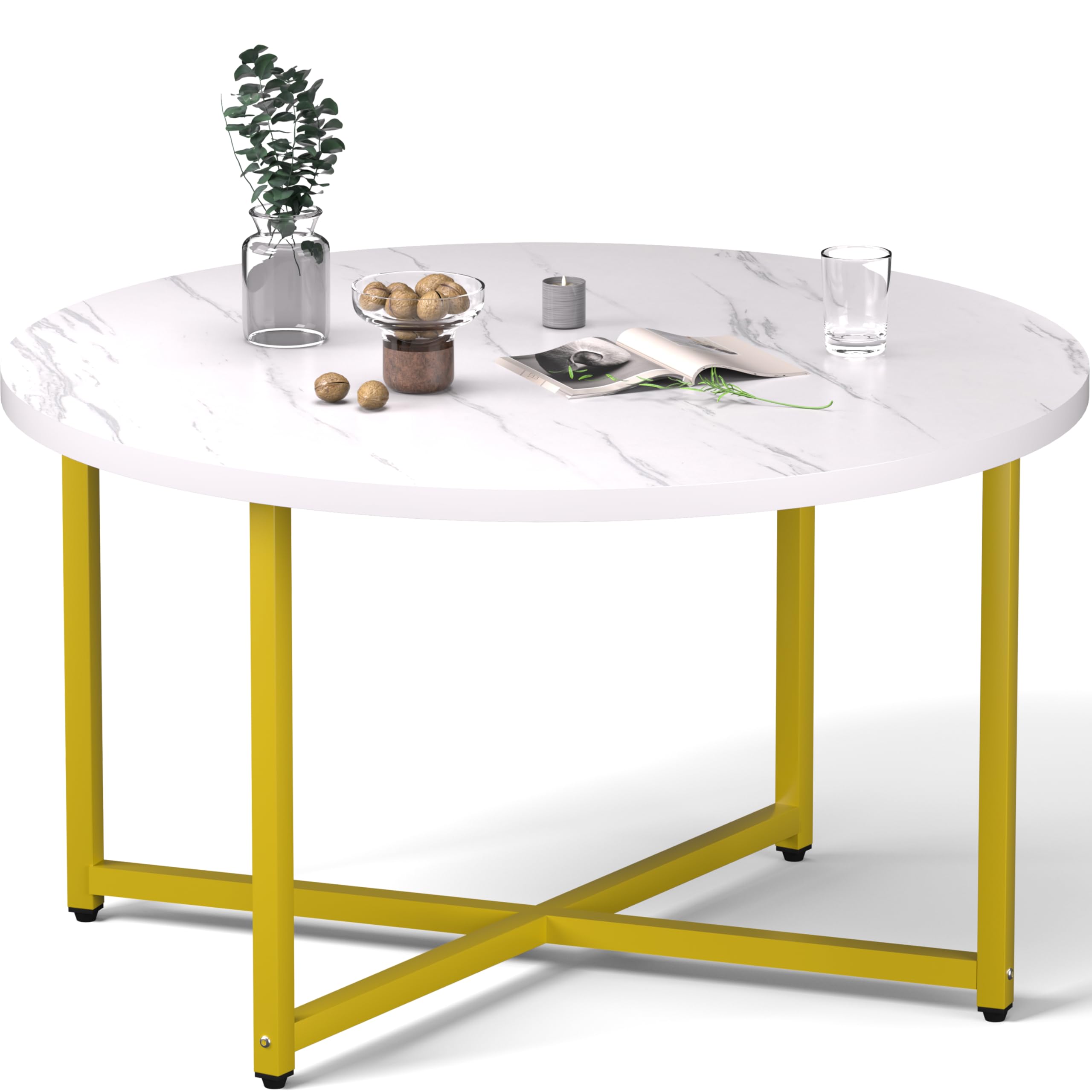 Famidge Round Coffee Table, 31.5' Circle Coffee Table, Coffee Tables Living Room, Gold Coffee Table Round For Indoor & Outdoor