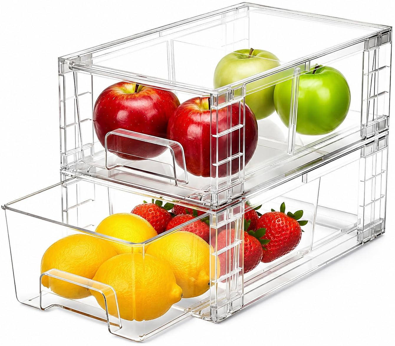 2 Pack Stackable Storage Drawers, 12 Inch Plastic Organizers Bins, Drawers Storage With Handles And Movable Dividers For Organiz