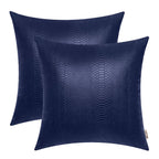 BRAWARM Navy Blue Leather Throw Pillows 16 X 16 Inches, Snake Leather Pillow Covers Pack of 2, Faux Leather Decorative Pillow Co